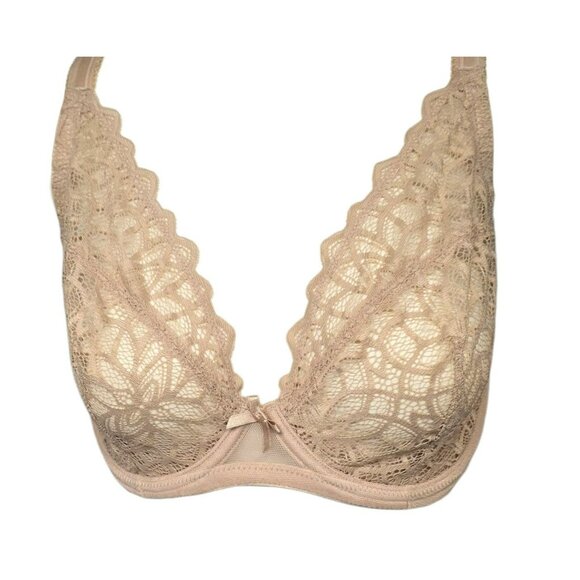 Glamorise Lace Underwire Bra 34DD Beige Nude Sheer Floral Lingerie Wonderwire - Picture 3 of 9